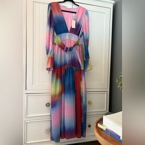 NWT Hutch Malta Rainbow Color-block V Neck Long Sleeve Maxi Dress